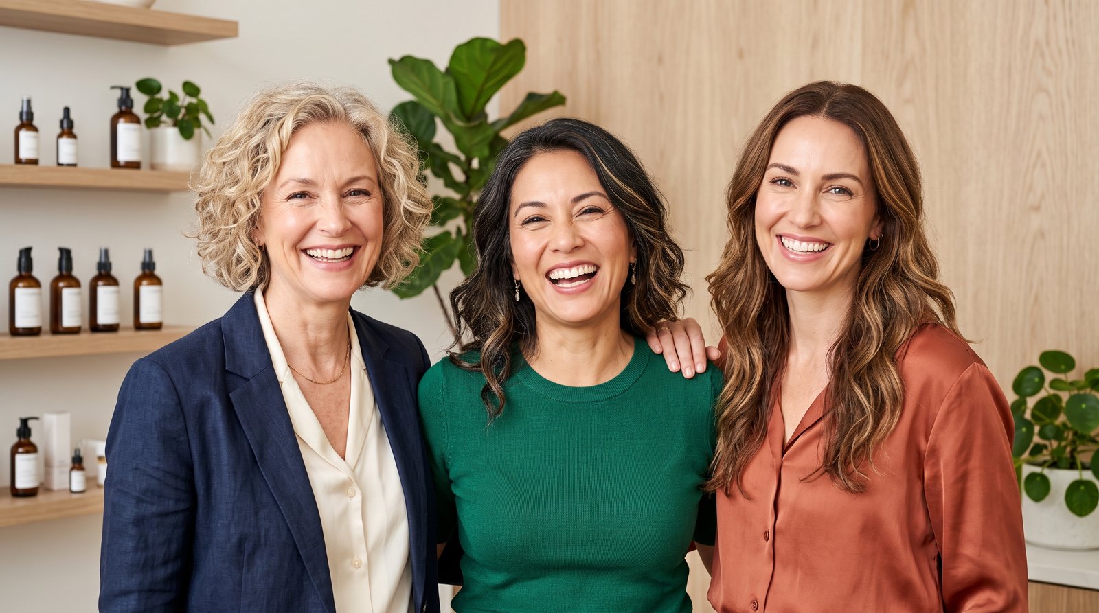 Three happy smiling women